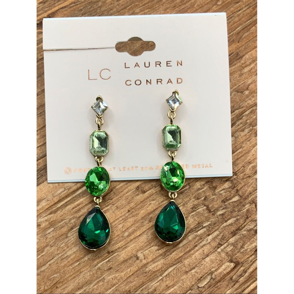 LC Lauren Conrad Gold-Tone Light, Bright & Deep Green Stones Drop Earrings